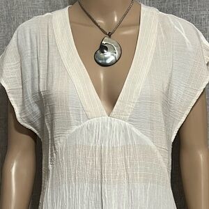 Lovestitch V-line Summer Long dress ~SMALL ~cotton blend-beige/white